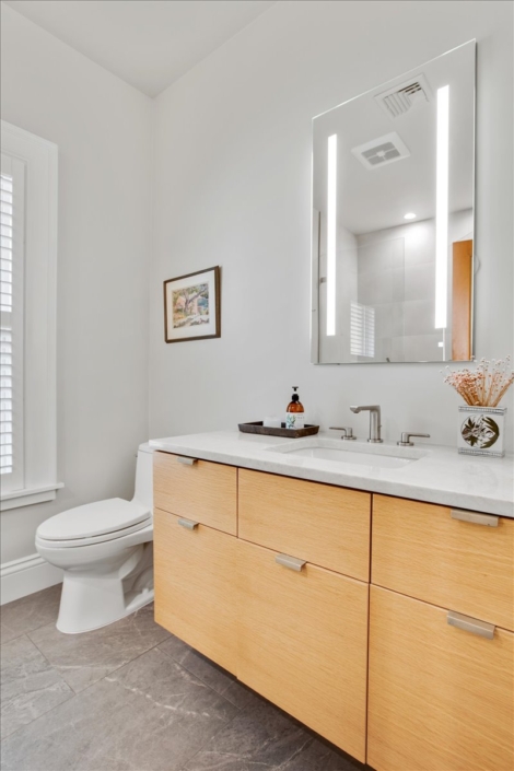 Bathroom vanity with lighted medicine cabinet