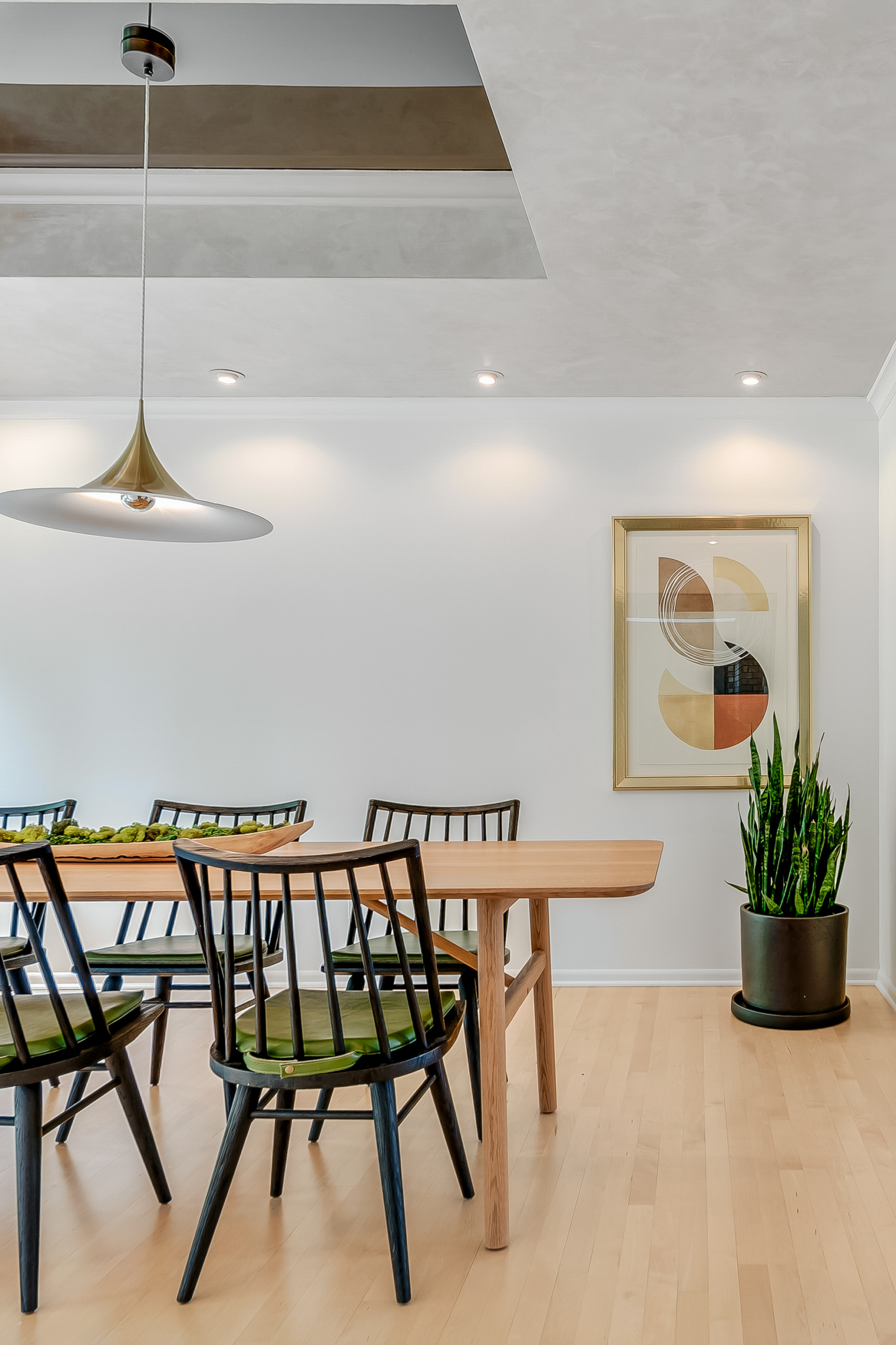 Dining room with plant and art